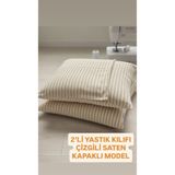 Marlenka Home Tex 2 Lİ YASTIK KILIFI ÇİZGİLİ SATEN KAPAKLI PAMUKLU