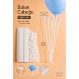 Marlon Balon 100 Adet Plastik Balon Çubuğu Seti, Balon Tutucu Sap ve Çubuk Aparatı, Doğum Günü Düğün Nişan Parti Malzemesi