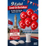 Marlon Balon 9 Eylül İzmir'in Kurtuluşu 50'li Ay-Yıldız Türk Bayrağı Balon Çubuk Seti Kutlama Süsleme