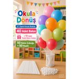 Marlon Balon Okula Dönüş 50'li Pastel 12 İnç Karışık Renkler Balon ve Çubuk Seti Anaokulu İlkokul Hediyesi