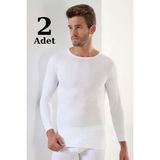Marmara Qumasch 2'li Paket Erkek Badi Uzun Kollu T-Shirt Bisiklet Yaka Basic %100 Pamuk Ribana Beyaz - S
