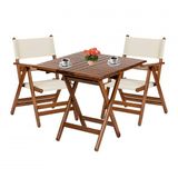 Marmaris Ahşap Bahçe Balkon Takımı: 60x60 Masa + 2 Pvc Kumaşlı Sandalye Katlanır Set