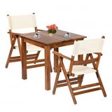 Marmaris Ahsap Bahce Balkon Takimi: 70X70 Sabit Ayakli Masa + 2 Pvc Kumasli Sandalye Set