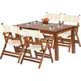 Marmaris Ahşap Bahçe Balkon Takımı: 80X120 Sabit Ayaklı Masa + 4 Minderli Katlanır Sandalye Set