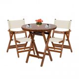 Marmaris Ahsap Bahce Balkon Takimi: 90Lik Yuvarlak Masa + 2 Pvc Kumasli Sandalye Katlanir Set