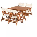 Marmaris Minderli Ahşap Bahçe Balkon Set: 80X160 Masa +4 Sandalye