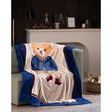Marnay Ayı Welsoft Polar Baskılı Tv Battaniye - Bej/lacivert - Bej - Lacivert - 130 x 170 cm