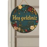 MARNELLO CONSEPT Çiçekli "Hoş Geldiniz" Ahşap MDF Kapı Süsü -2D Baskı Düz
