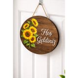 MARNELLO CONSEPT "Hoş Geldiniz" Kapı Süsü - Ayçiçek Desenli Ahşap MDF 2D Baskı