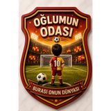 MARNELLO CONSEPT "Oğlumun Odası" Yazılı Futbolcu Çocuk Temalı Dekoratif Ahşap MDF Kapı Süsü -Sarı Kırmızı