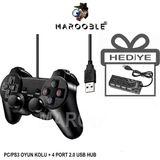 MAROOBLE Bilgisayar ve Ps3 Uyumlu Joystick Oyun Kolu Gamepad + 4 Port 2.0 USB Hub - Siyah