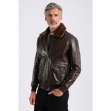 Maroquin Leather Fındık Renkli Alexandr Erkek Pilot Deri Mont Rahat Kesim Kürk Yaka ile Şıklık Sunar - 4XL