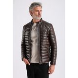 Maroquin Leather James Erkek Şişme Deri Mont - Fındık - 2XL