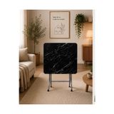 marpas Siyah Mermer Desenli Katlanır Masa 60x60 MDF Balkon Bahçe Masası