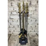 Marpuç Başlı Antik Bronz Şömine Maşa Takımı