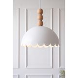 Marrien Bella Ahşap 3 Boncuklu Sarkıt Avize, Bohem Tavan Lambası ve Salon Mutfak Aydınlatması - Beyaz - 30 cm - Modern Dekoratif Tavan Armatürü