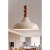 Marrien Lora Ahşap 3 Boncuklu Sarkıt Avize, Bohem Tavan Lambası ve Salon Mutfak Aydınlatması - Krem - 33 cm - Modern Dekoratif Tavan Armatürü