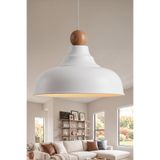Marrien Lora Ahşap Boncuklu Sarkıt Avize, Bohem Tavan Lambası ve Salon Mutfak Aydınlatması - Beyaz - 33 cm - Modern Dekoratif Tavan Armatürü
