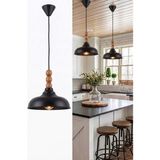 Marrien Lora Vintage 3lü Ahşap Boncuk Detaylı Siyah Metal Sarkıt (33 cm) Yemek Masası Üstü Avize Mutfak & Salon Aydınlatması
