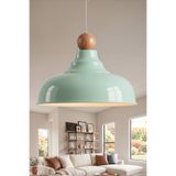 Marrien Lora Vintage Ahşap Boncuk Detaylı Mint Yeşili Metal Sarkıt (33 cm) Yemek Masası Üstü Avize Mutfak & Salon Aydınlatması