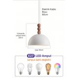 Marrien Luna Ahşap 3 Boncuklu Sarkıt Avize, Bohem Tavan Lambası ve Salon Oturma Odası Aydınlatması - Beyaz - 30 cm – Modern Dekoratif Avize, Tavan Aydınlatması