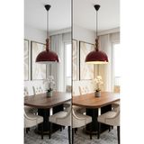 Marrien Luna Ahşap 3 Boncuklu Sarkıt Avize, Bohem Tavan Lambası ve Salon Oturma Odası Aydınlatması - Bordo - 30 cm – Modern Dekoratif Avize, Tavan Aydınlatması