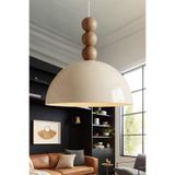 Marrien Luna Ahşap 3 Boncuklu Sarkıt Avize, Bohem Tavan Lambası ve Salon Oturma Odası Aydınlatması - Krem - 30 cm – Modern Dekoratif Avize, Tavan Aydınlatması