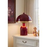 Marrien Luna Golden Abajur Bordo Metal Gövdeli - 25 cm - Salon Aydınlatma - Dekoratif Masa Lambası - Bordo - Altın