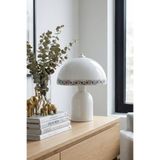 Marrien Luna Tile Abajur Beyaz Metal Gövdeli - 25 cm - Yatak Odası Aydınlatma - Dekoratif Masa Lambası