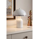 Marrien Luna Tulip Abajur Beyaz Metal Gövdeli - 25 cm - Oturma Odası Aydınlatma - Dekoratif Masa Lambası
