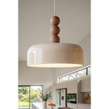 Marrien Marella Ahşap 3 Boncuklu Sarkıt Avize, Bohem Tavan Lambası ve Salon Mutfak Aydınlatması - Krem - 30 cm - Modern Dekoratif Tavan Armatürü