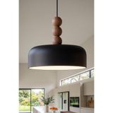 Marrien Marella Ahşap 3 Boncuklu Sarkıt Avize, Bohem Tavan Lambası ve Salon Mutfak Aydınlatması - Siyah - 30 cm - Modern Dekoratif Tavan Armatürü