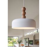 Marrien Marella Modern 3lü Ahşap Boncuk Detaylı Beyaz Metal Sarkıt (30 cm) Yemek Masası Üstü Avize Mutfak & Salon Aydınlatması