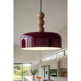 Marrien Marella Modern 3lü Ahşap Boncuk Detaylı Bordo Metal Sarkıt (30 cm) Yemek Masası Üstü Avize Mutfak & Salon Aydınlatması