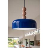 Marrien Marella Modern 3lü Ahşap Boncuk Detaylı Lacivert Metal Sarkıt (30 cm) Yemek Masası Üstü Avize Mutfak & Salon Aydınlatması
