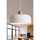 Marrien Marella Modern Ahşap Boncuk Detaylı Beyaz Metal Sarkıt (30 cm) Yemek Masası Üstü Avize Mutfak & Salon Aydınlatması