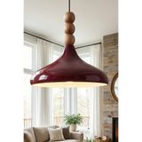 Marrien Nova Ahşap 3 Boncuklu Sarkıt Avize, Bohem Tavan Lambası ve Salon Oturma Odası Aydınlatması - Bordo - 35 cm – Modern Dekoratif Avize, Tavan Aydınlatması