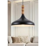 Marrien Nova Bohem Ahşap 3 Boncuklu Siyah Metal Sarkıt (35 cm) Yemek Masası Üstü Avize