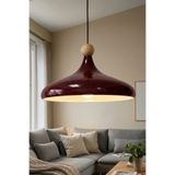 Marrien Nova Bohem Ahşap Boncuklu Bordo Metal Sarkıt (35 cm) Yemek Masası Üstü Avize