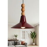 Marrien Ruby Ahşap 3 Boncuklu Sarkıt Avize, Bohem Tavan Lambası ve Salon Oturma Odası Aydınlatması - Bordo - 30 cm – Modern Dekoratif Avize, Tavan Aydınlatması