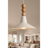 Marrien Ruby Ahşap 3 Boncuklu Sarkıt Avize, Bohem Tavan Lambası ve Salon Oturma Odası Aydınlatması - Krem - 30 cm – Modern Dekoratif Avize, Tavan Aydınlatması