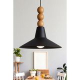 Marrien Ruby Bohem Ahşap 3 Boncuklu Siyah Metal Sarkıt (30 Cm) Yemek Masası Üstü Avize Mutfak & Salon Aydınlatması