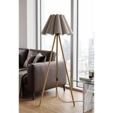 Marrien Woody Tripod Flora Cappuccino Zemin Lambaderi, Kumaş Başlıklı Ayaklı Lamba ve Salon Oturma Odası Aydınlatması - Modern Dekoratif Yer Lambası