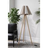 Marrien Woody Tripod Flora Çift Renkli Zemin Lambaderi, Kumaş Başlıklı Ayaklı Lamba ve Salon Oturma Odası Aydınlatması - Modern Dekoratif Yer Lambası