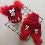 Mars Baby Bebek Kız Çocuk İsimli Kırmızı Beyaz Minnie Çift Ponponlu Atkı Bere Takımı