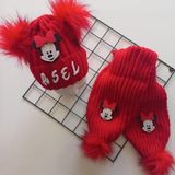 Mars Baby Bebek Kız Çocuk İsimli Kırmızı Minnie Çift Ponponlu Atkı Bere Takımı