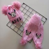 Mars Baby Bebek Kız Çocuk İsimli Pembe Minnie Çift Ponponlu Atkı Bere Takımı