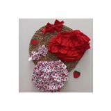 Mars Baby Kiz Bebek Kirmizi Cilek Desenli Firfir Sort Etek Bandana Takimi