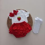MARS BABY Kız Bebek Kırmızı Çilek Fırfır Şort Etek Bodyli Beyaz File Takımı