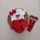 Mars Baby Kız Bebek Kırmızı Minnie'li Fırfır Şort Etek Bodyli Çorap Takımı - 1 - 2 Yaş